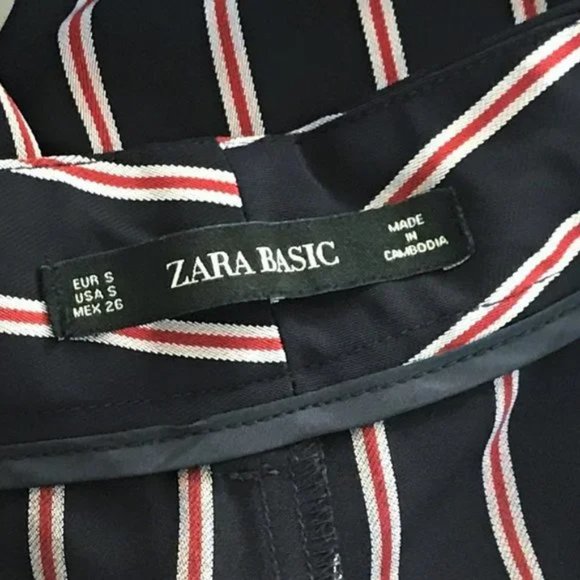 Zara Dress Pants S Trousers Navy Blue Striped Baggy Fit - Picture 12 of 13